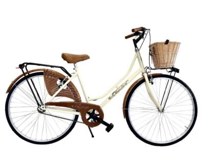 Vélo Femme de Ville 26 Bicyclette Vintage avec Panier en Osier BEIGE - Photo 1/3
