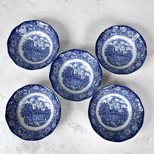 Staffordshire "Liberty Blue-Mount Vernon" 5 Coupe Soup/Cereal 6½" Bowls 2 w chip - Picture 1 of 7