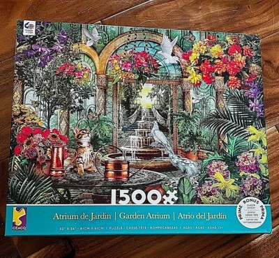 Ceaco 1,500 Piece GARDEN ATRIUM  24"x32" Books BONUS Poster Peacock Floral  EUC - Image 1 of 4