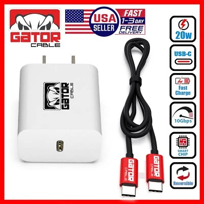 USB-C to USB-C Cable PD 20W Wall Charger Fast Charge for Samsung LG HTC Android - Image 1 of 4