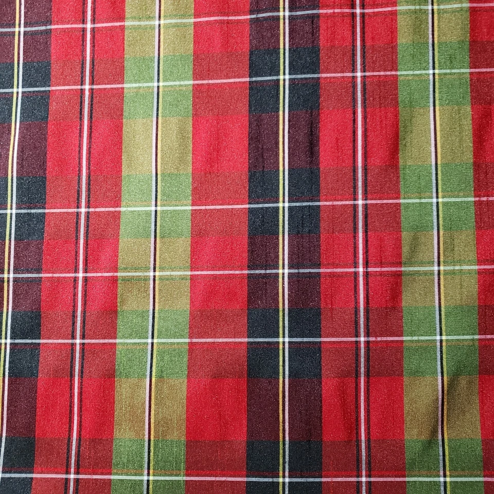 Classic Holiday Plaid Dupioni Fabric Red Green Black - Christmas Metallic Tartan - Image 1 of 4