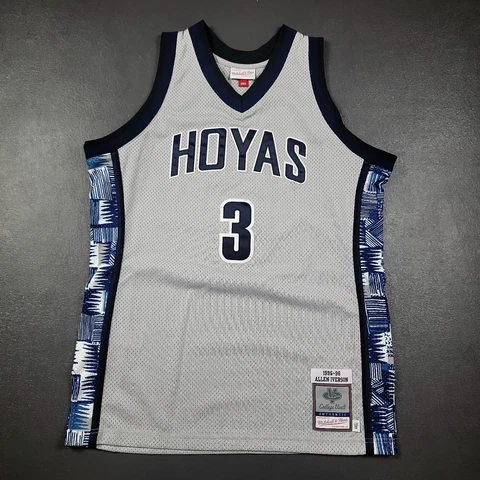 100% Authentic Allen Iverson Mitchell & Ness 95 96 Hoyas Jersey Size 44 L Mens Cover