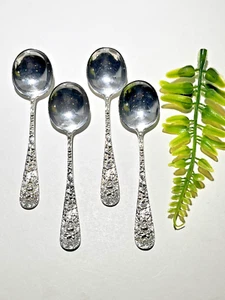 S.Kirk & Son Sterling Silver Set Of 4 Chocolat Spoons 58Gr. Repoussé W/Monogram - Picture 1 of 16