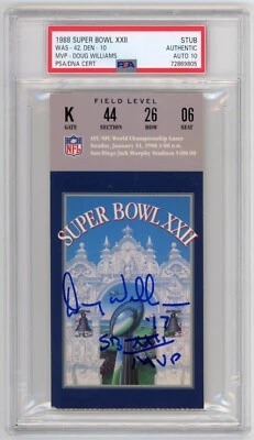 Doug Williams SIGNED Super Bowl XXII 22 Ticket "SB XXII MVP" PSA 10 AUTOGRAPH - Image 1 of 2
