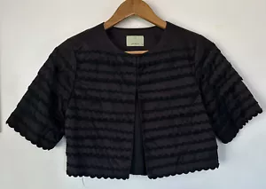 Review Size 6 Black Y2K Jacket Bolero Crop Wavy Trim Detail Half Sleeve - Picture 1 of 7