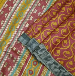 Indian Vintage Maroon & Mustard Heavy Saree Pure Woolen Woven Printed Sari 5yd - Picture 1 of 15