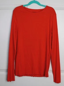 NEXT UK Long Sleeve Cotton Spandex Ribbed T-Shirt Bright Orange Lettuce Trim 14 - Picture 1 of 3