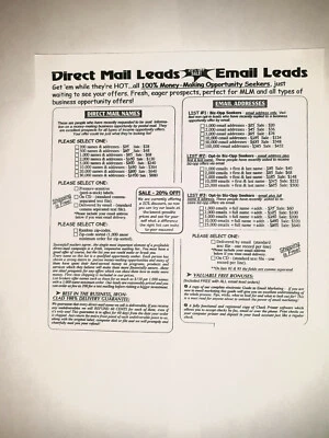 DIRECT MAIL & EMAIL ADDRESSES ! PEEL N' STICK and On Line for Biz-Op Seekers! - Image 1 of 3