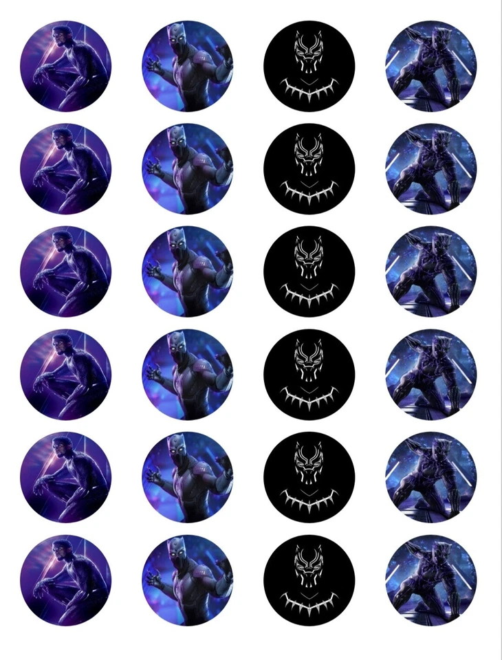 24 Black Panther Edible Icing Paper Cupcake Toppers PRE-CUT  - image 1 of 1