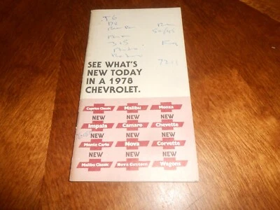 Chevrolet 1978 folleto de comparación de dimensiones / '78 Monte Carlo Malibu Nova Monza Foto 1 de 4