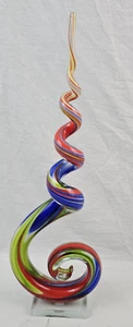 ESTILO MURANO SOPLADO A MANO ARCO IRIS VIDRIO REMOLINO AGUJA ARTE DECORACIÓN 23.5" ALTO 7.5" ANCHO - Imagen 1 de 7