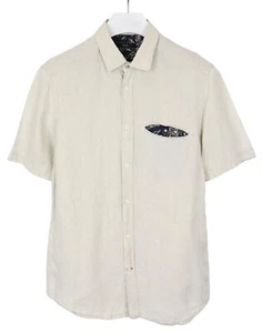 DIESEL Shirt Men's LARGE Short Sleeve Linen Button Up Spread Neck Grey - Picture 1 of 10