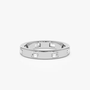0.85 Ct Emerald Cut Lab Grown Diamond Eternity Wedding Band Ring 14k White Gold - Picture 1 of 2