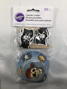 Wilton 24-ct. Pirate Black and White Cupcake Combo W/ Tags Pix Flags Picks - Picture 1 of 2