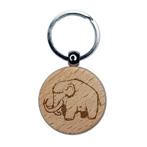 Fuzzy flauschig Wolle Mammut graviert Holz Rund Schlüsselanhänger Etikett Charm - Bild 1 von 6
