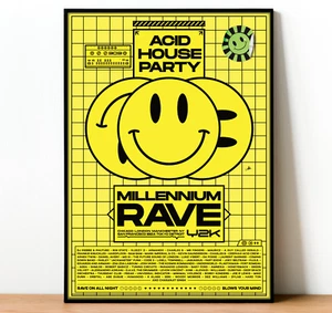 Acid House Smiley Poster, Music Poster, , Electronic wall art, techno poster,90s - Imagen 1 de 3