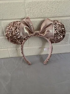 Tokyo Disney Resort Minnie Mouse Headband Sequin Spangle Rose Pink Gold Ears - Picture 1 of 13