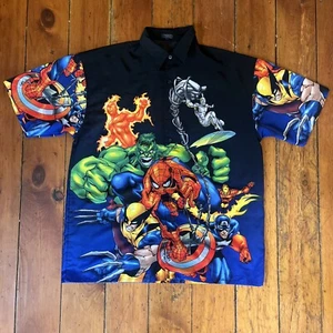 Vintage Y2k Marvel Comics Hulk Spider Man Button Up Shirt; Mens Large; Avengers - Picture 1 of 10