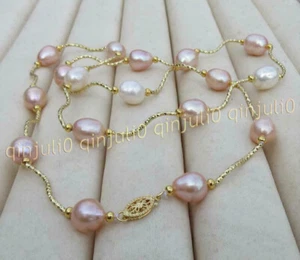 7-11mm White Pink South Sea Natural Baroque Rice Pearl Beads Necklace 16-50 inch - Picture 1 of 10