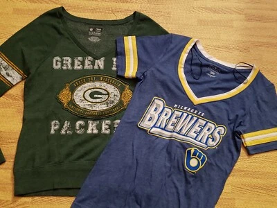 Conjunto Sudadera Camisa Green Bay Packers & Milwaukee Brewers ~ Para Mujer Pequeña S Foto 1 de 4