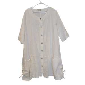Ellamoda Linen Dress Women Medium White Oversized Pockets Lagenlook Button Front - Picture 1 of 7