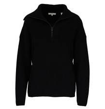 Vince Half Zip Rib Sweater Fold Over High Collar Black Wool Cashmere 3XL