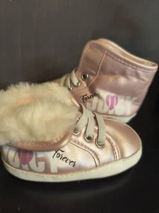 Juicy Contour Infant Pink Satin Faux Fur Booties w/ Crown Jewel - Picture 1 of 10