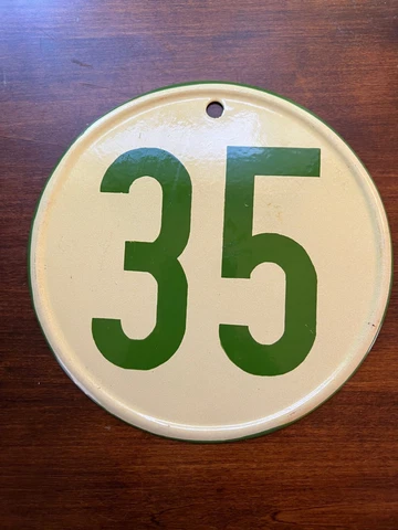 Vintage European Enamel Round Metal House #35 or Road Marker or Numerology NICE! Cover