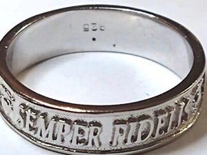 MENS OR WOMEN'S MARINE CORPS SILVER 925 BAND/RING FAITHFUL SEMPER FIDELIS - Picture 1 of 11