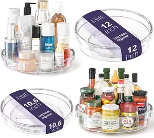 LAMU 4 Pack Lazy Susan Organizer Turntable for Cabinet, 10.6in 12in Clear - Picture 1 of 9