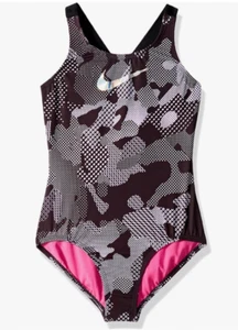 Nike Kids Girl's Optic Camo Cross-Back One-Piece Big Kids Black Size M 2568 - Picture 1 of 2