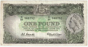 Australia 1 Pound Banknote 1961-65 Choice Fine Cond Pick#34-A Queen Elizabeth II - Picture 1 of 2
