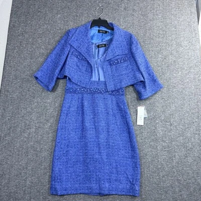 Vestido Rickie Freeman para Teri Jon Tweed con Chaqueta Seda Bambú Periwnle Azul  Foto 1 de 4