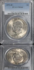 1971 D $1 Eisenhower Dollar PCGS MS 64 - Picture 1 of 4