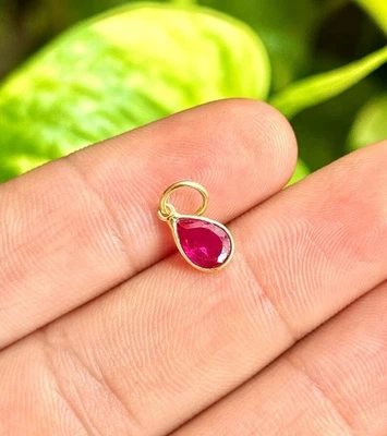 Lab Created Ruby Gold Charm, 18k Gold Charm, Handcrafted Charm, Minimalist Charm - Image 1 of 4