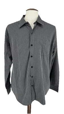 Van Heusen Traveler Black White Striped Long Sleeve Shirt XL 26” P2P - Image 1 of 4