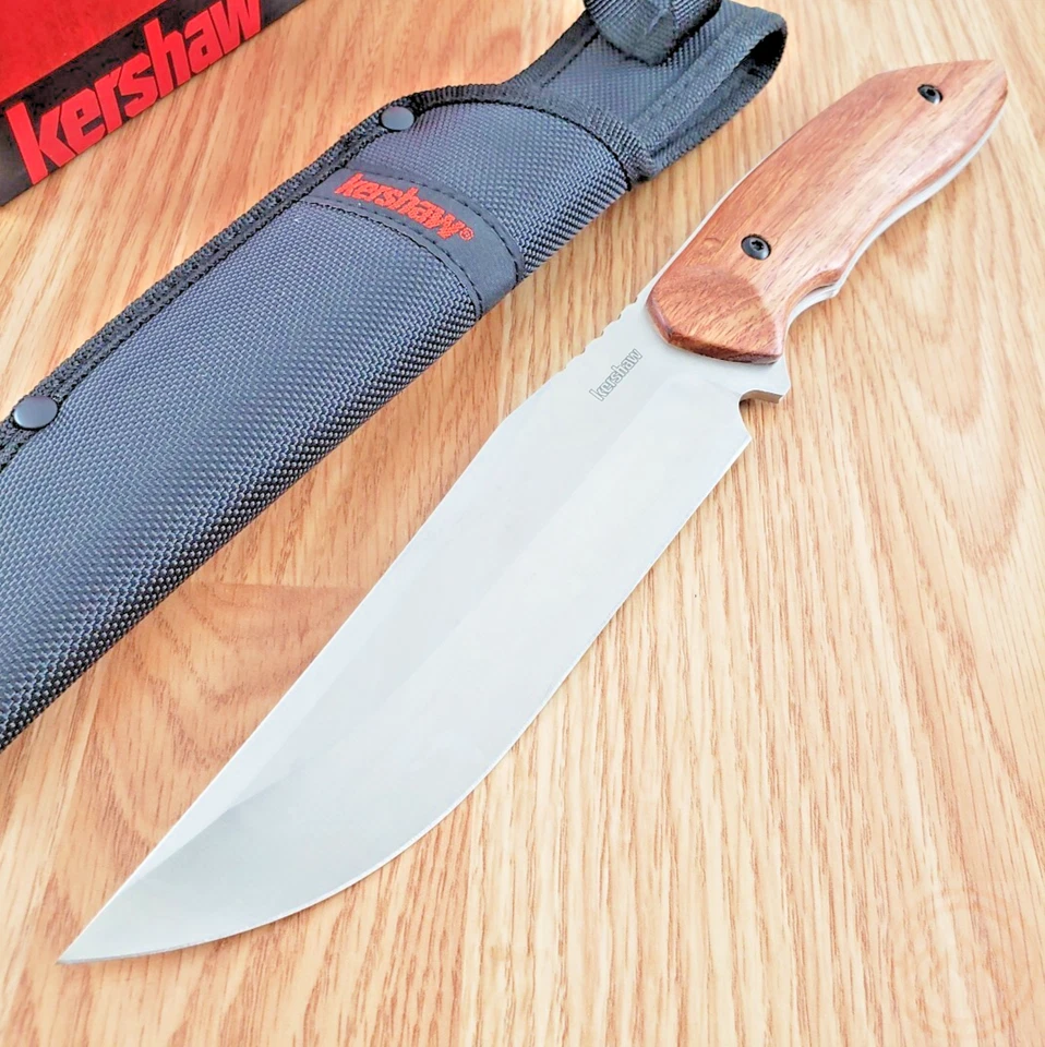 Kershaw Hurdle Fixed Knife Full Tang Stainless Blade Brown Wood Handle - 1418