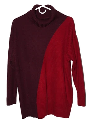 Alfani Women's 2-Tone Turtleneck Sweater Red & Purple Colorblock Plus Size 0X - Image 1 of 4