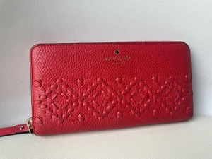 Kate Spade Purse Wallet Red Leather Merywether Flynn Whipstitch - Picture 1 of 8