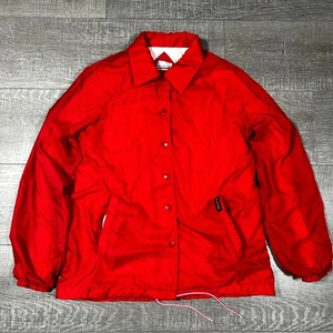VTG 80s Montgomery Ward Rain Jacket Women's S Red Lined Windbreaker Coat Retro - Picture 1 of 7