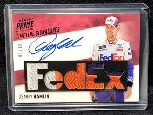 Denny Hamlin 2019 Panini Prime Racing línea de tiempo firmas parche autógrafo #1/10 - Imagen 1 de 3