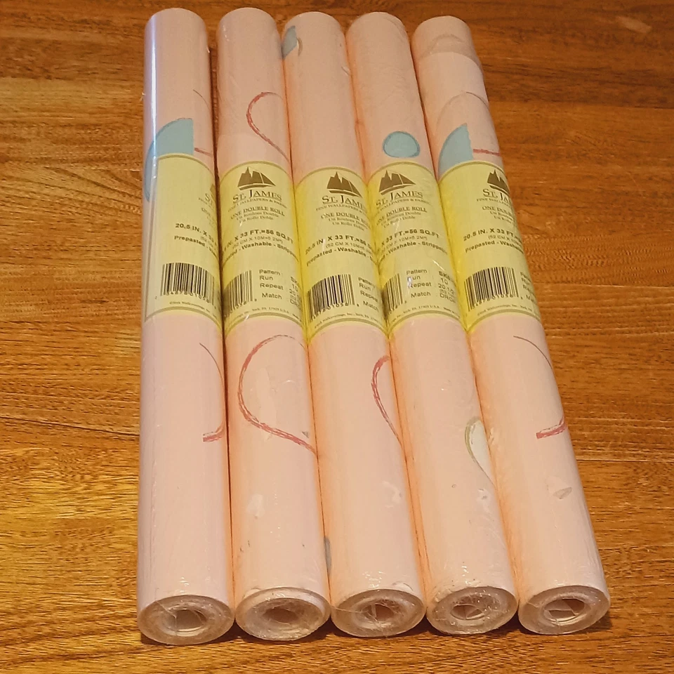 5 Double Rolls York St. James Wallpaper Pink W/Circles Prepasted  20.5"x33' Each - Image 1 of 4