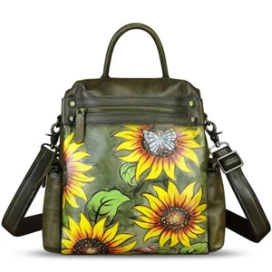 Echtleder Rucksack Handtasche Damen handbemalt Tornister Backpack Schultertasche - Bild 1 von 8
