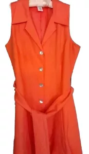 Coldwater Creek Tangerine Sleeveless Button Down Collar Dress Fluted Skirt Sz 10 - Picture 1 of 8