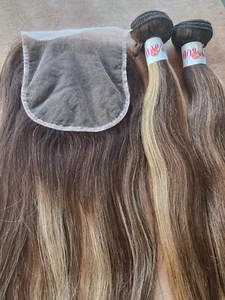 4/27# BALAYAGE BRAZLIAN VIRGEN CABELLO HUMANO LISO 24+24&18 PULGADAS 5X5 CIERRE 290g - Imagen 1 de 12