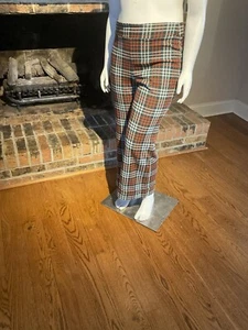 Vintage Russ Togs Plaid Bell Bottom Knit Pants Stretchy Size Large - Picture 1 of 5