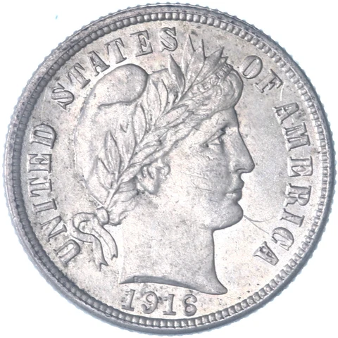 1916 (P) Barber Dime 90% Silver AU+ Slider See Pics N922 Cover