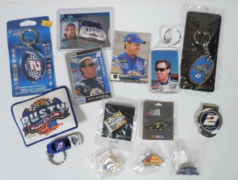 ALL RUSTY WALLACE #2 Lot of Pins, Keychains, Patches, Money Clip, Cards NASCAR Cover