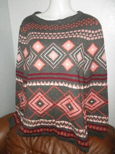 Ladies Long Slv Soft Sweater Top, Gray Pink Coral, Talbots, MP - Picture 1 of 1