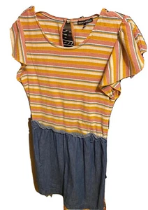 Sequin Heart size XL girls dress.  Stripe top with denim bottom. - Picture 1 of 3